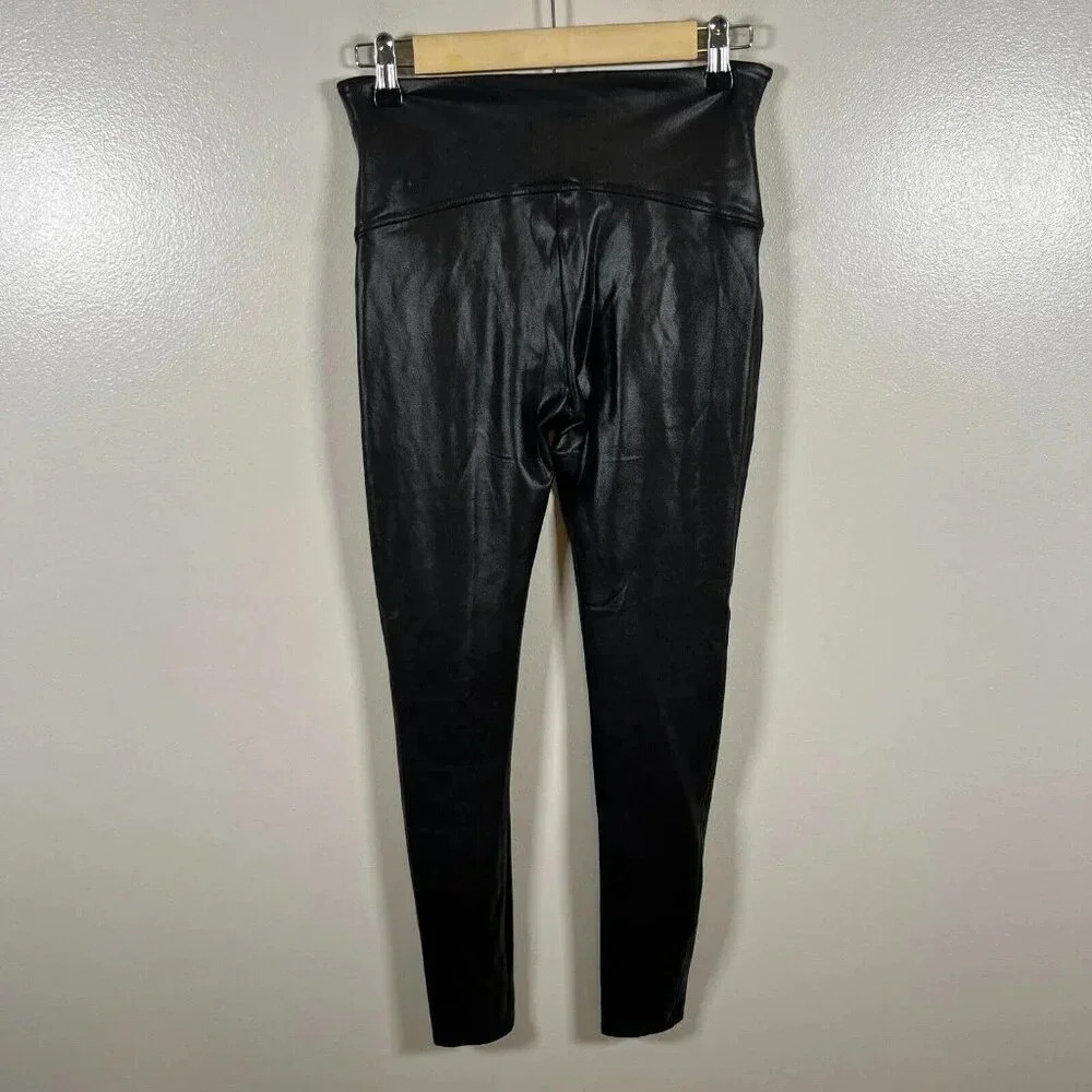Spanx Faux Leather Leggings Size Large Black High Rise Slimming Shaping Stretch - Picture 2 of 10